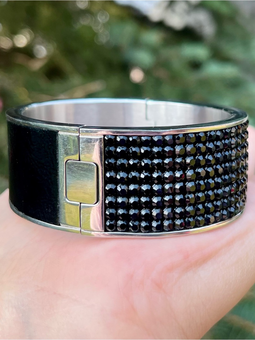Swarovski Black Crystal Leather Pavé Bangle Bracelet